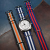 Premium Nato Strap in Navy White Small Stripes