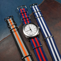 Premium Nato Strap in Navy Red Small Stripes