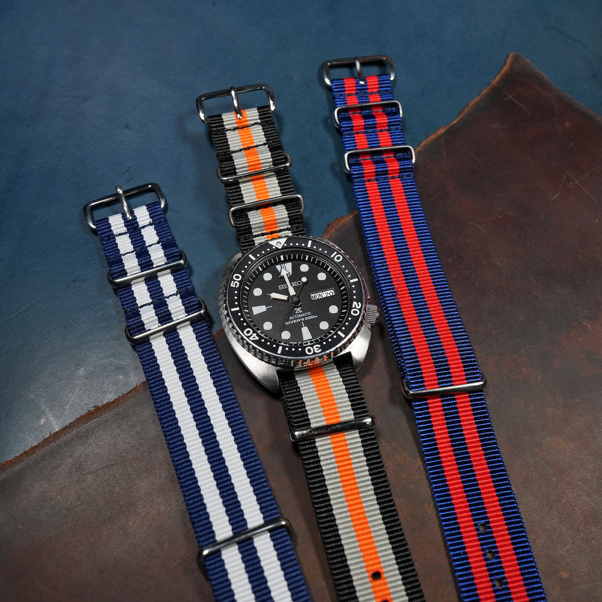 Premium Nato Strap in Black Grey Orange