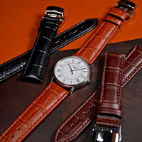Genuine Croc Pattern Leather Watch Strap in Tan w/ Butterfly Clasp
