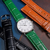 Genuine Croc Pattern Stitched Leather Watch Strap in Green