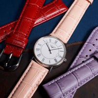Genuine Croc Pattern Stitched Leather Watch Strap in Pink