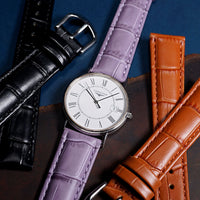 Genuine Croc Pattern Stitched Leather Watch Strap in Purple