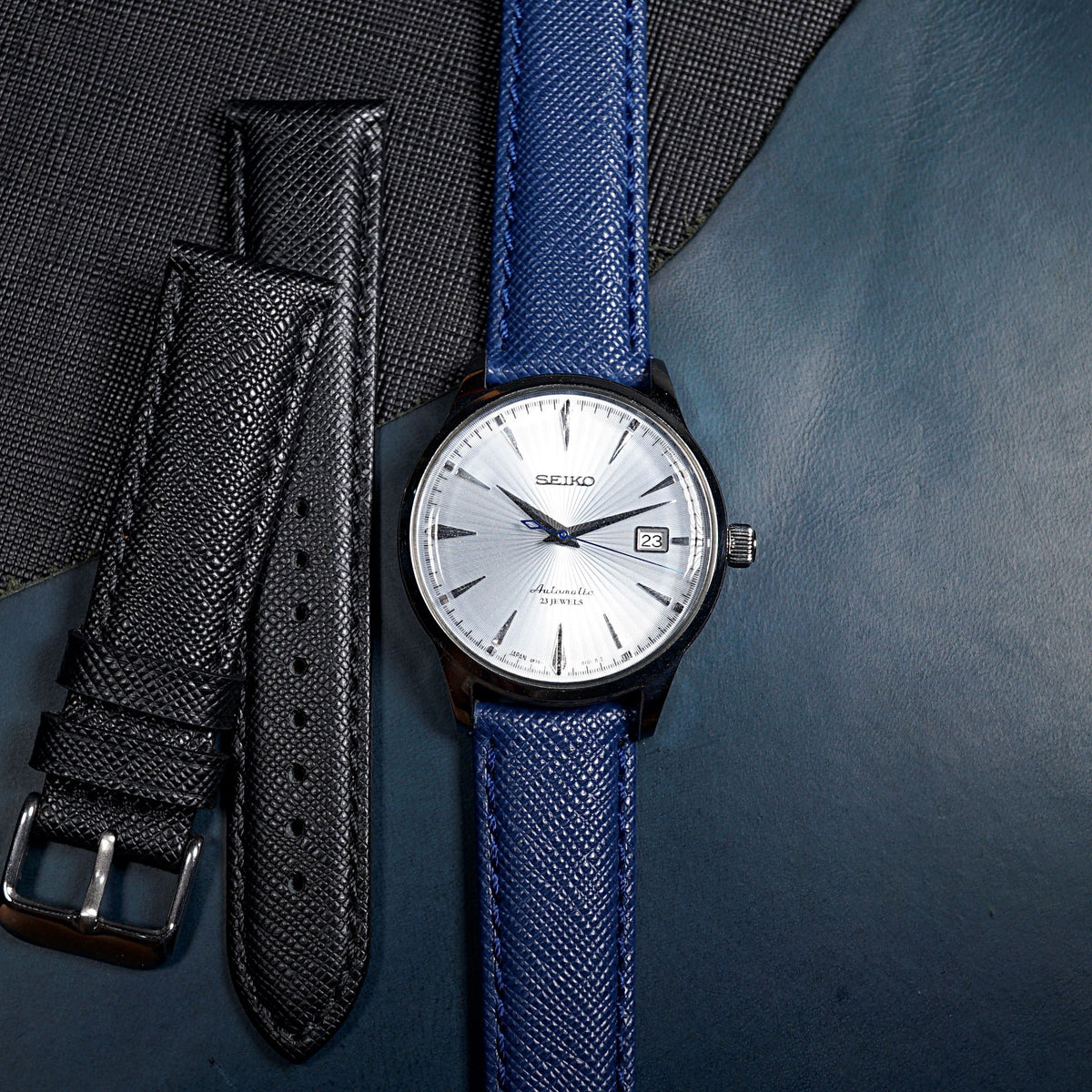 Premium Saffiano Leather Strap in Navy