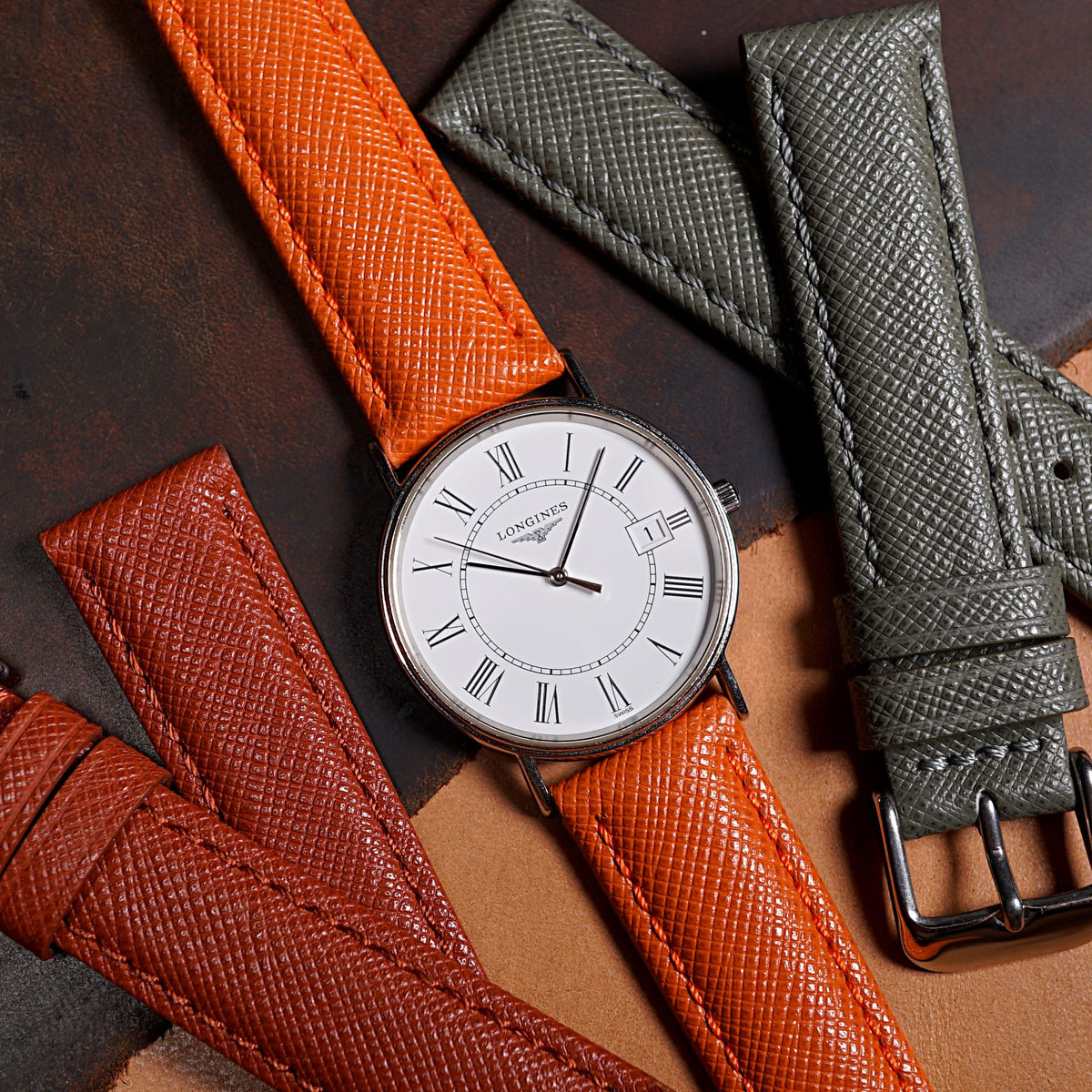 Premium Saffiano Leather Strap in Orange