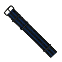 Premium Nato Strap in Black Blue Small Stripes