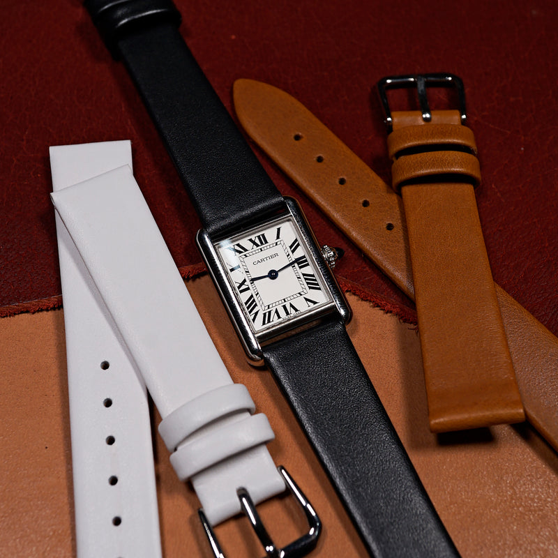 Unstitched Smooth Leather Watch Strap in Black