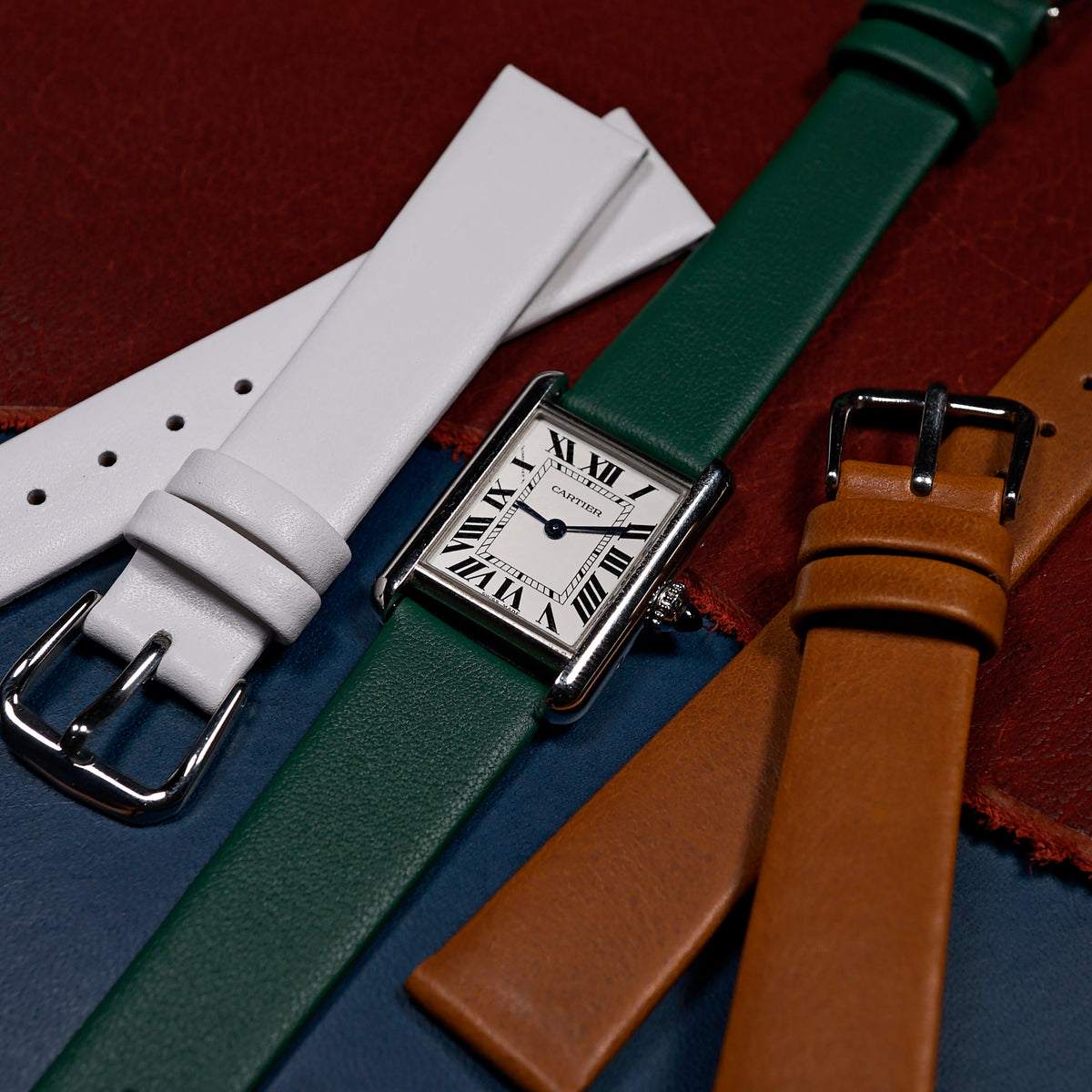 Unstitched Smooth Leather Watch Strap in Green