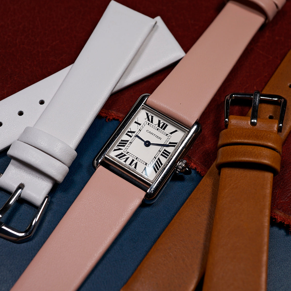 Unstitched Smooth Leather Watch Strap in Pink