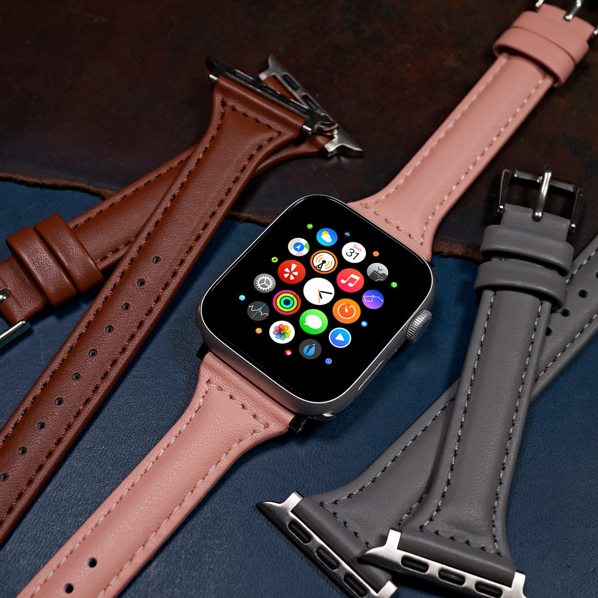 Slim Leather Strap in Pink (Apple Watch)