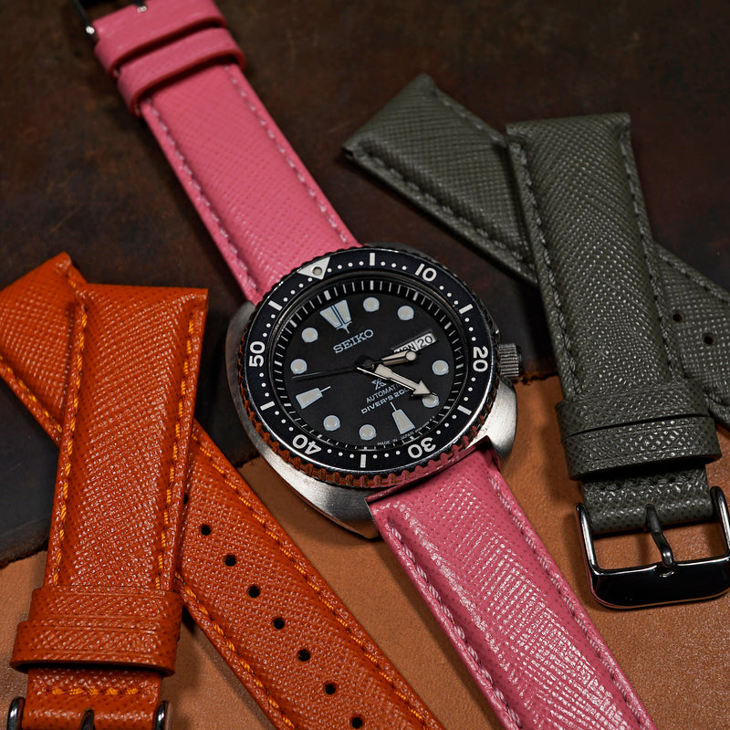 Premium Saffiano Leather Strap in Pink