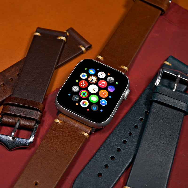 Premium Vintage Oil Waxed Leather Strap in Tan (Apple Watch)