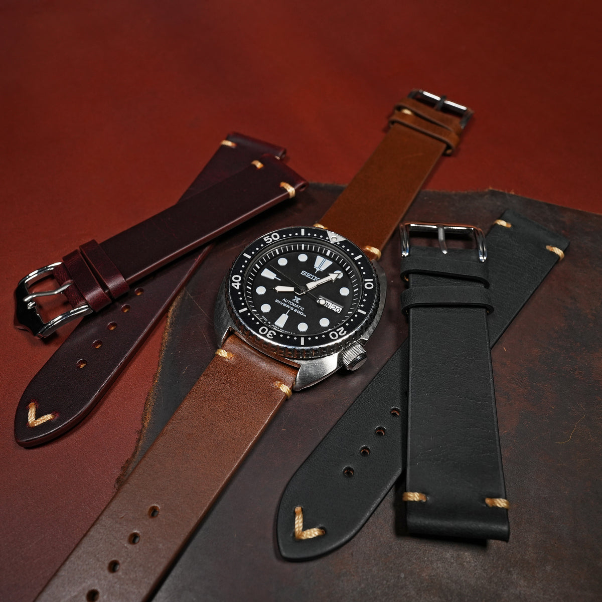 Premium Vintage Oil Waxed Leather Watch Strap in Tan