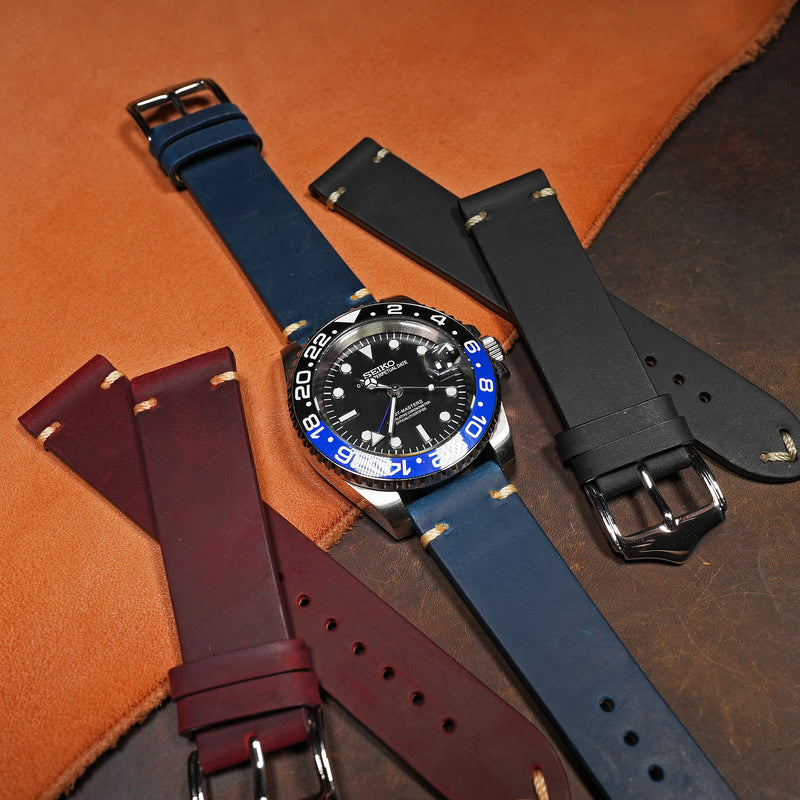 Premium Vintage Calf Leather Watch Strap in Blue