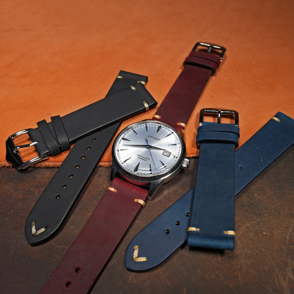 Premium Vintage Calf Leather Watch Strap in Maroon