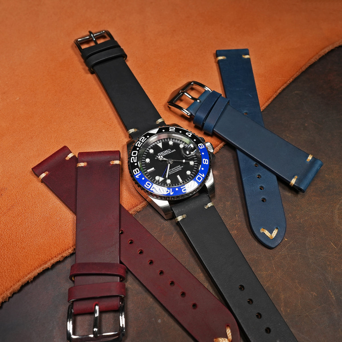 Premium Vintage Calf Leather Watch Strap in Black