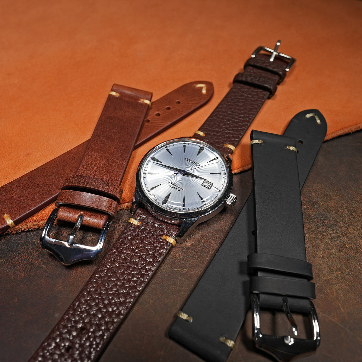 Premium Vintage Calf Leather Watch Strap in Distressed Brown