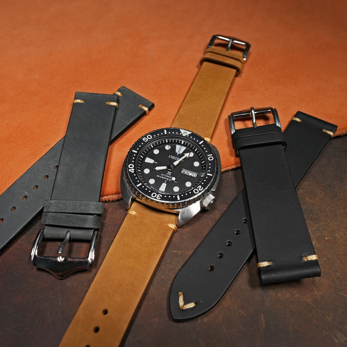 Premium Vintage Calf Leather Watch Strap in Tan