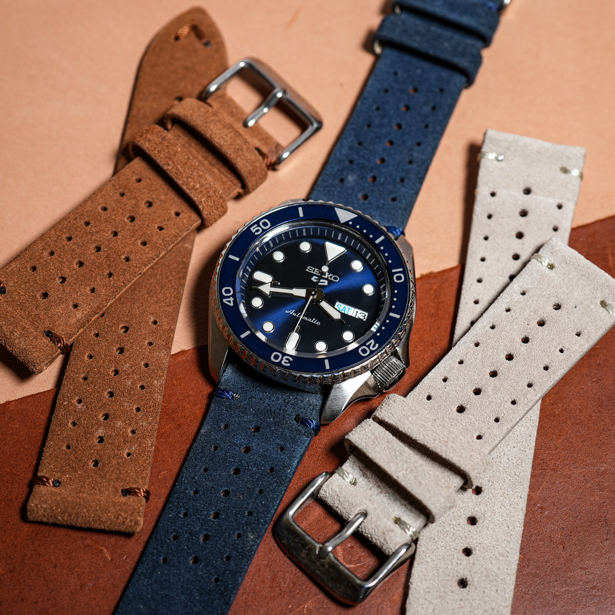 Premium Rally Suede Leather Watch Strap in Navy