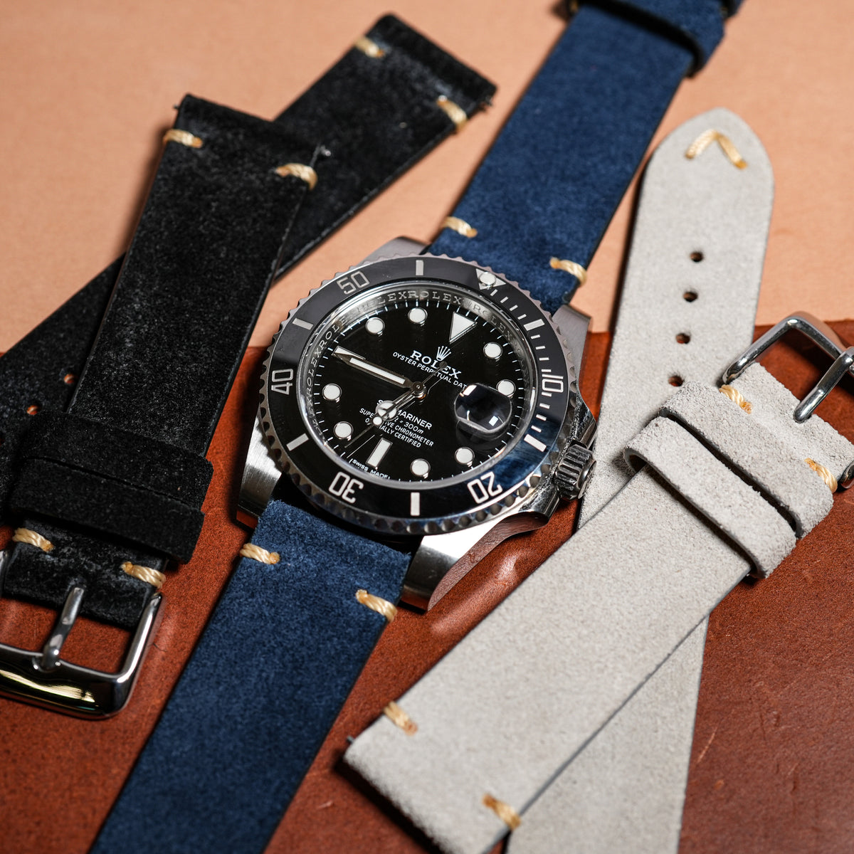Premium Vintage Suede Leather Watch Strap in Navy