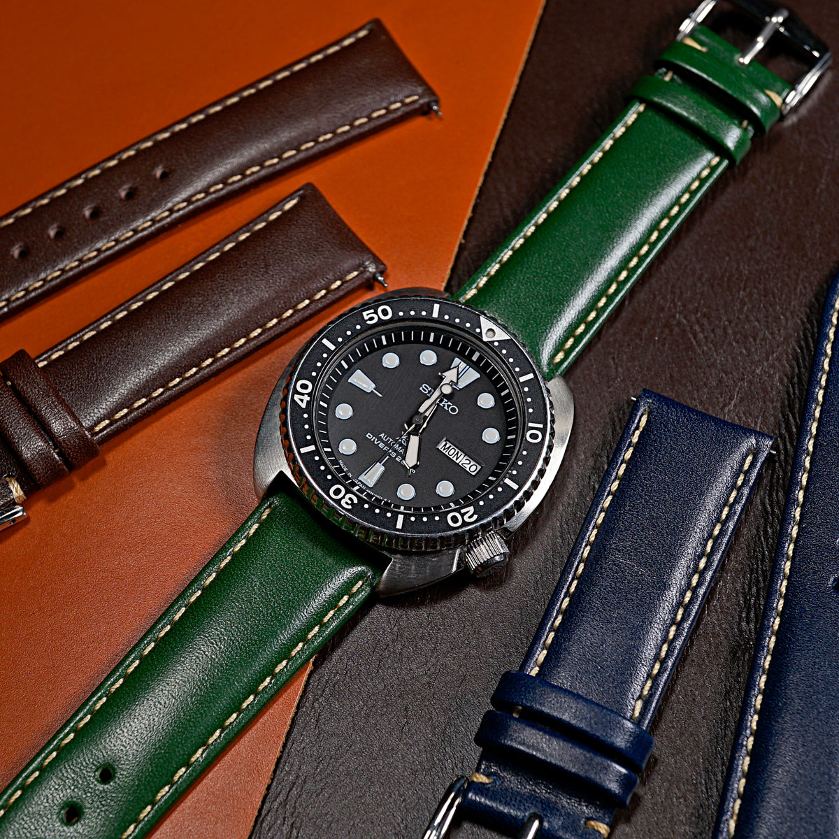 Quick Release Classic Leather Watch Strap in Green