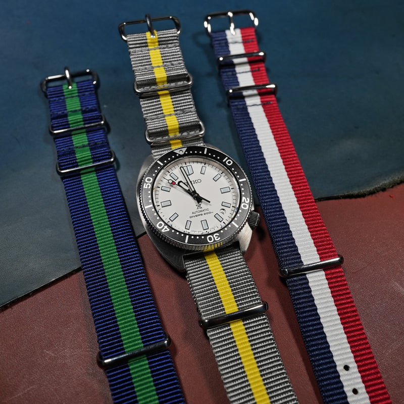 Premium Nato Strap in Grey Yellow