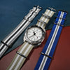 Premium Nato Strap in Grey White Small Stripes