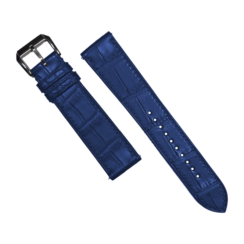 Crocodile Leather Watch Strap in Blue (Glossy)