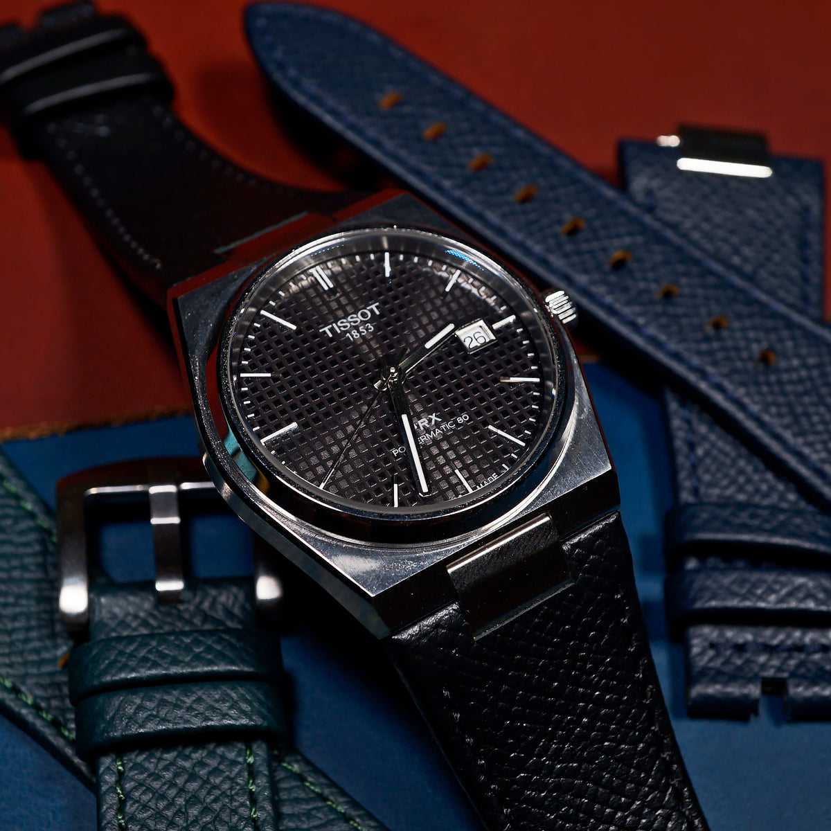 Genuine Croc Pattern Leather Watch Strap in Black (Tissot PRX 40)