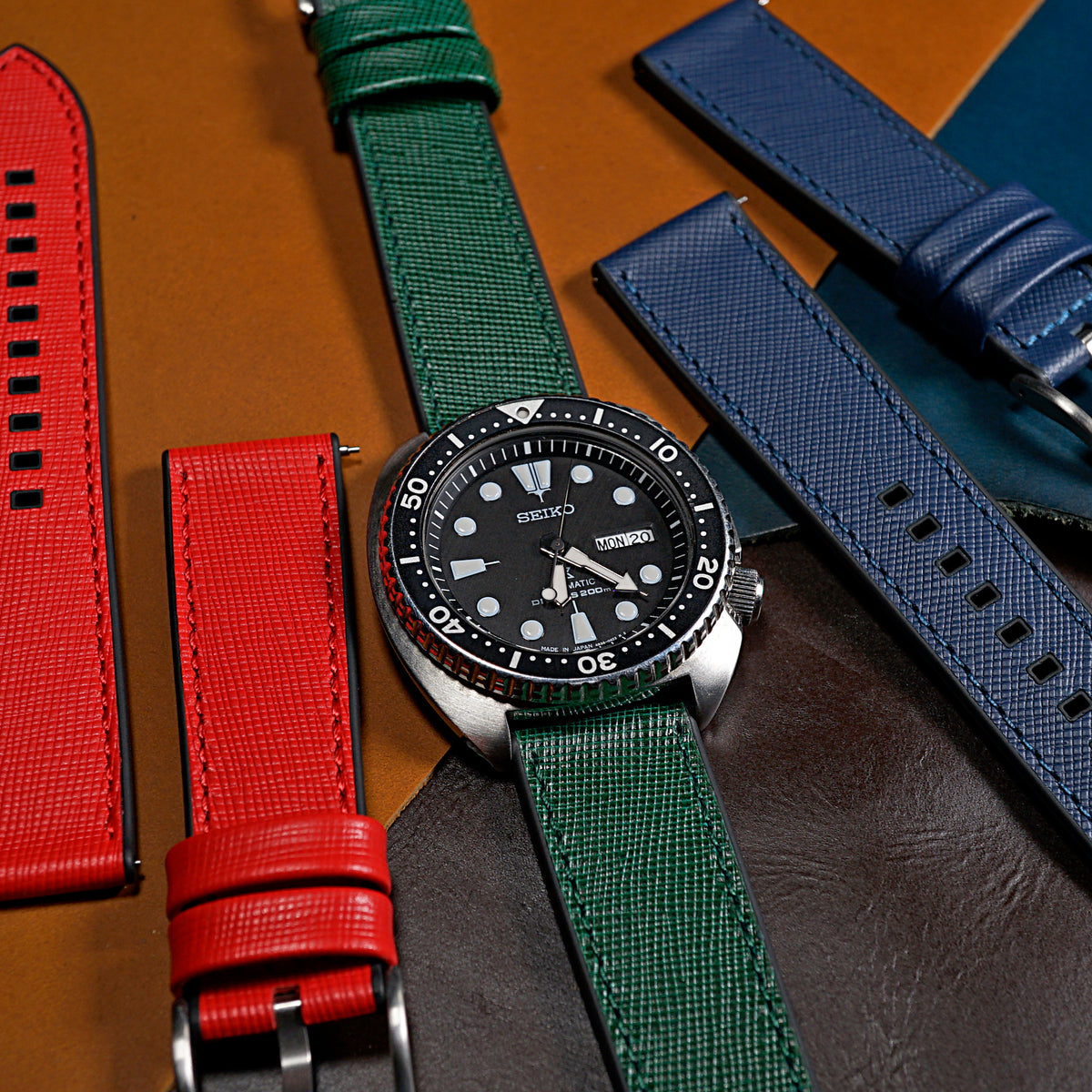 Performax Saffiano Leather FKM Rubber Hybrid Strap in Green