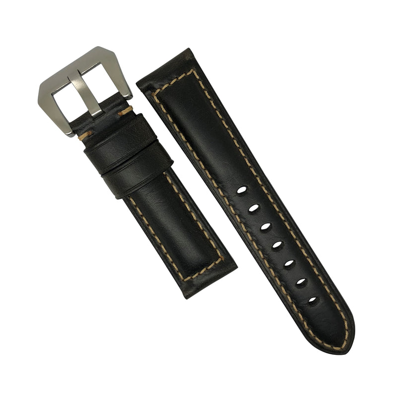 M2 Oil Waxed Leather Watch Strap in Black