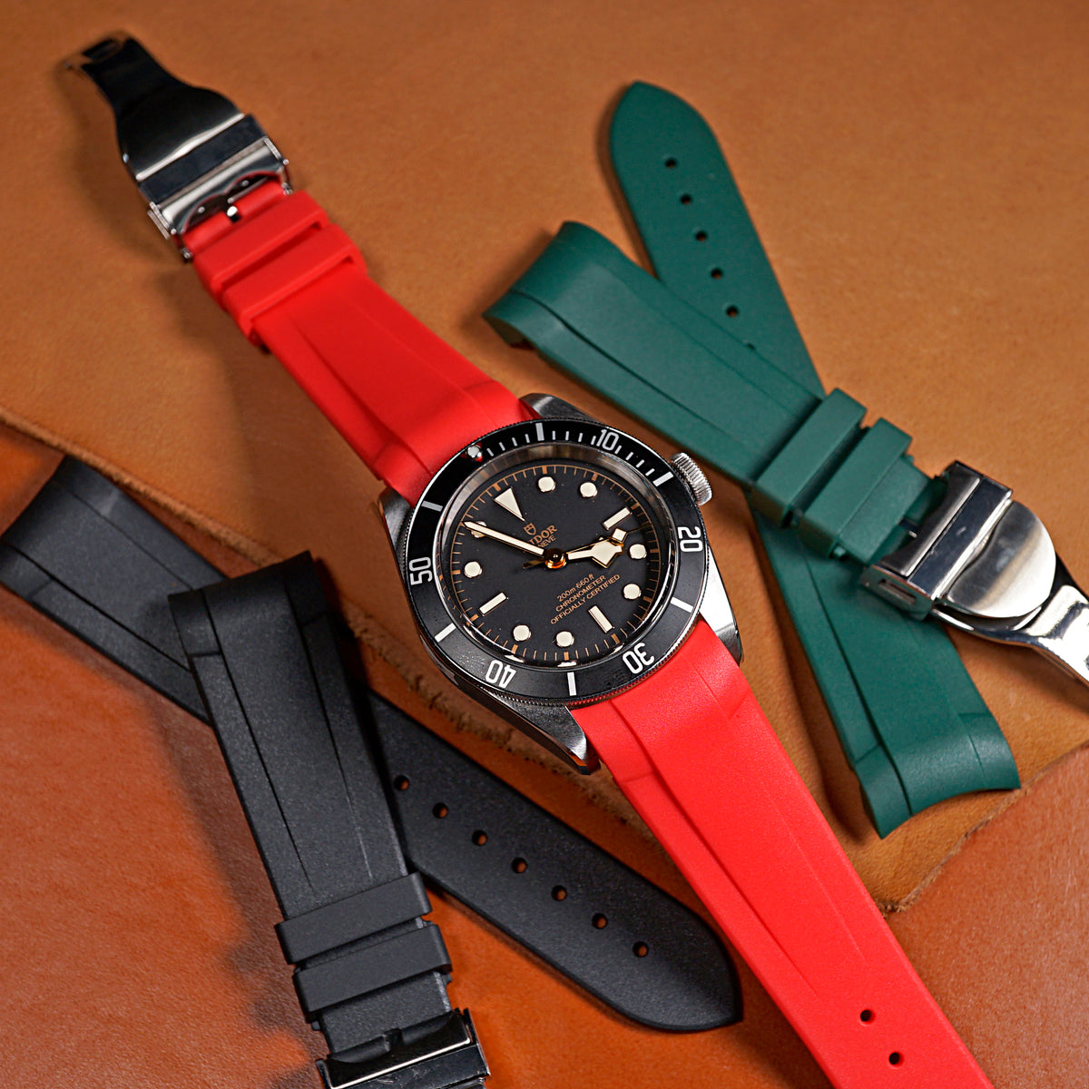 Curved End Rubber Strap for Tudor Black Bay 41/GMT/Chrono in Red (22mm)