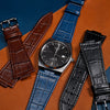Genuine Croc Pattern Leather Watch Strap in Navy (Tissot PRX 40)