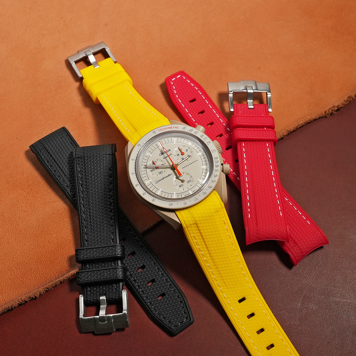 Retro Curved End Rubber Strap for Omega x Swatch Moonswatch in Yellow