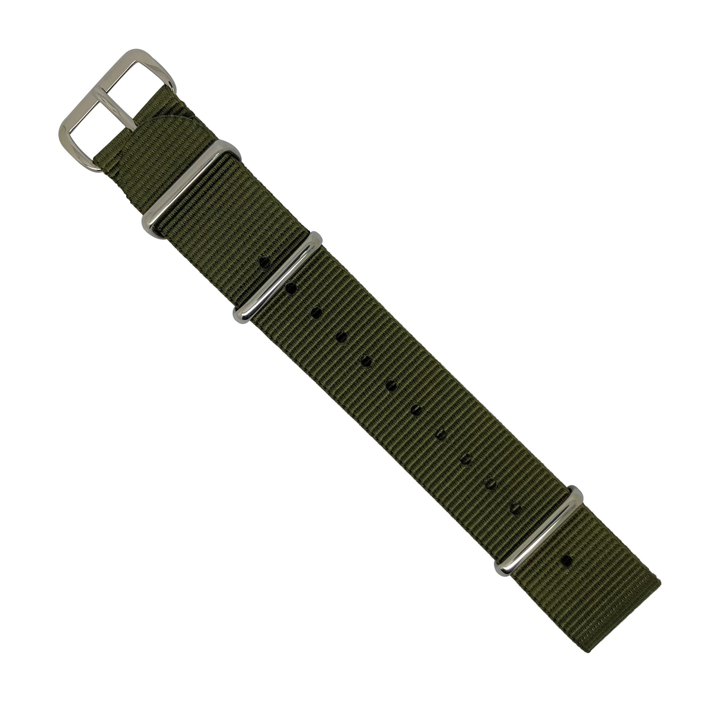 Premium Nato Strap in Olive with Polished Silver Buckle (18mm) - Nomadstore Singapore