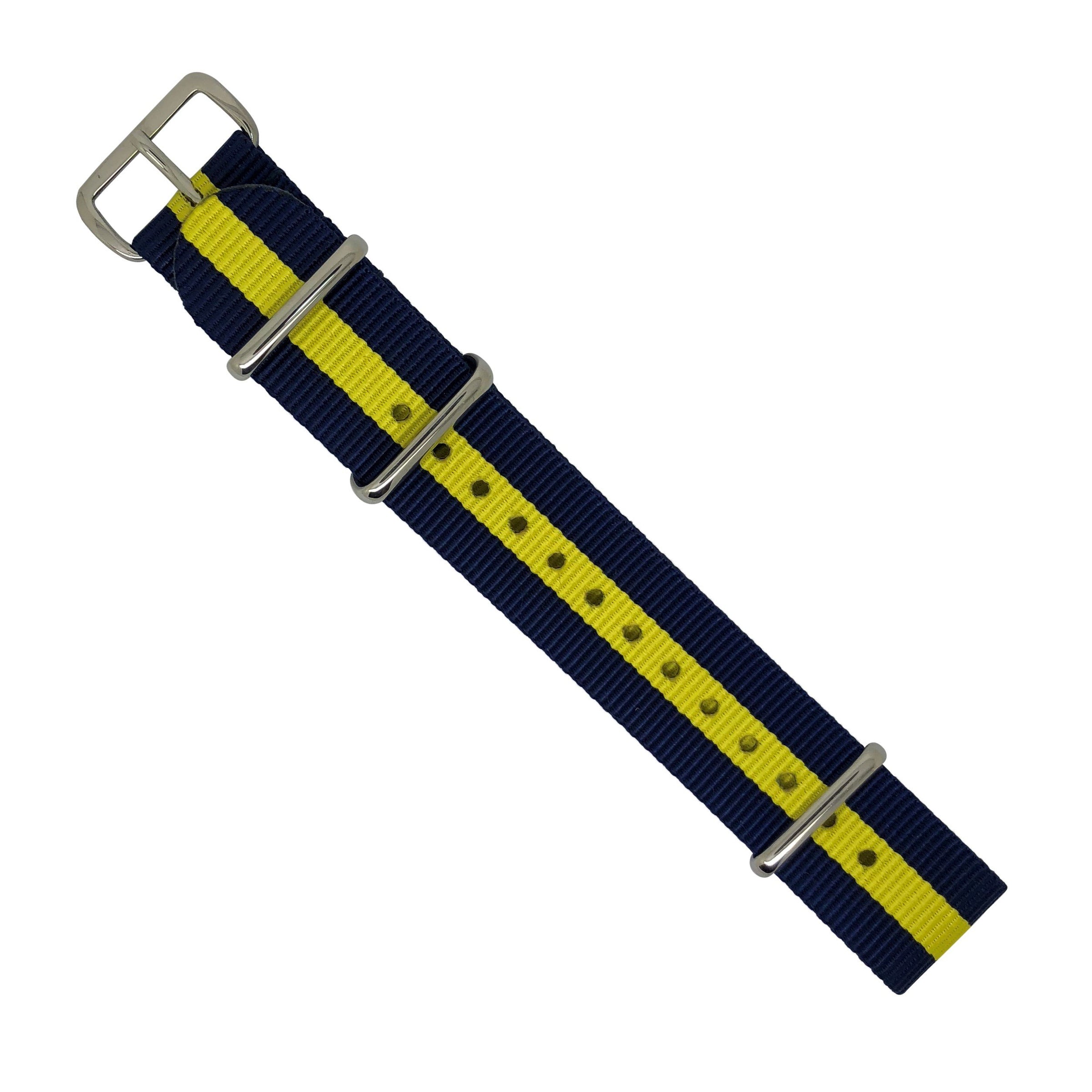 Premium Nato Strap in Navy Yellow with Polished Silver Buckle (20mm) - Nomadstore Singapore
