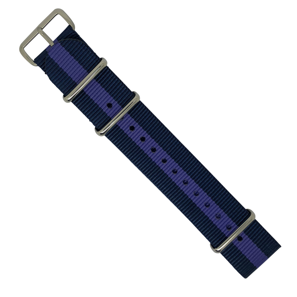 Premium Nato Strap in Navy Purple with Polished Silver Buckle (22mm) - Nomadstore Singapore