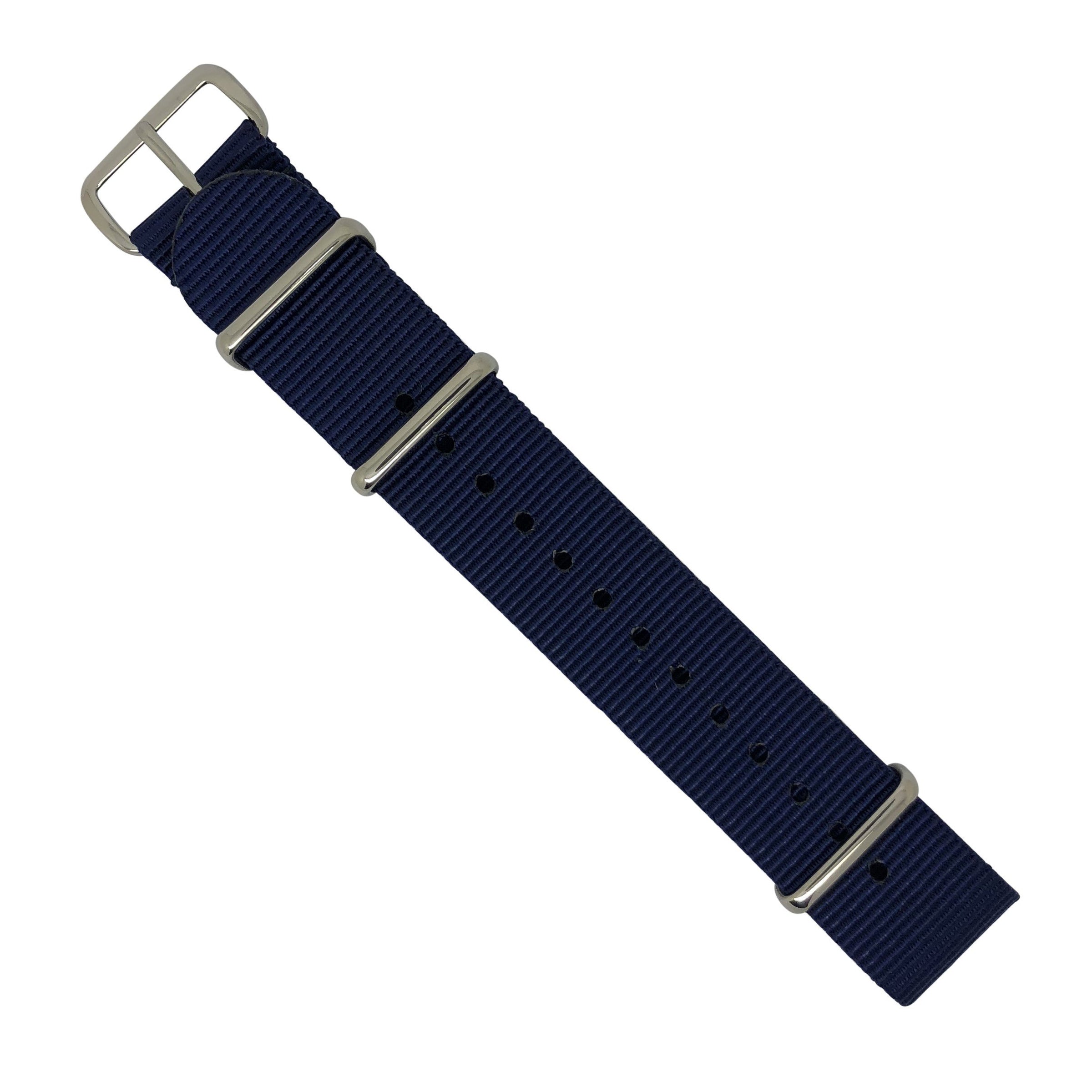 Premium Nato Strap in Navy with Polished Silver Buckle (18mm)