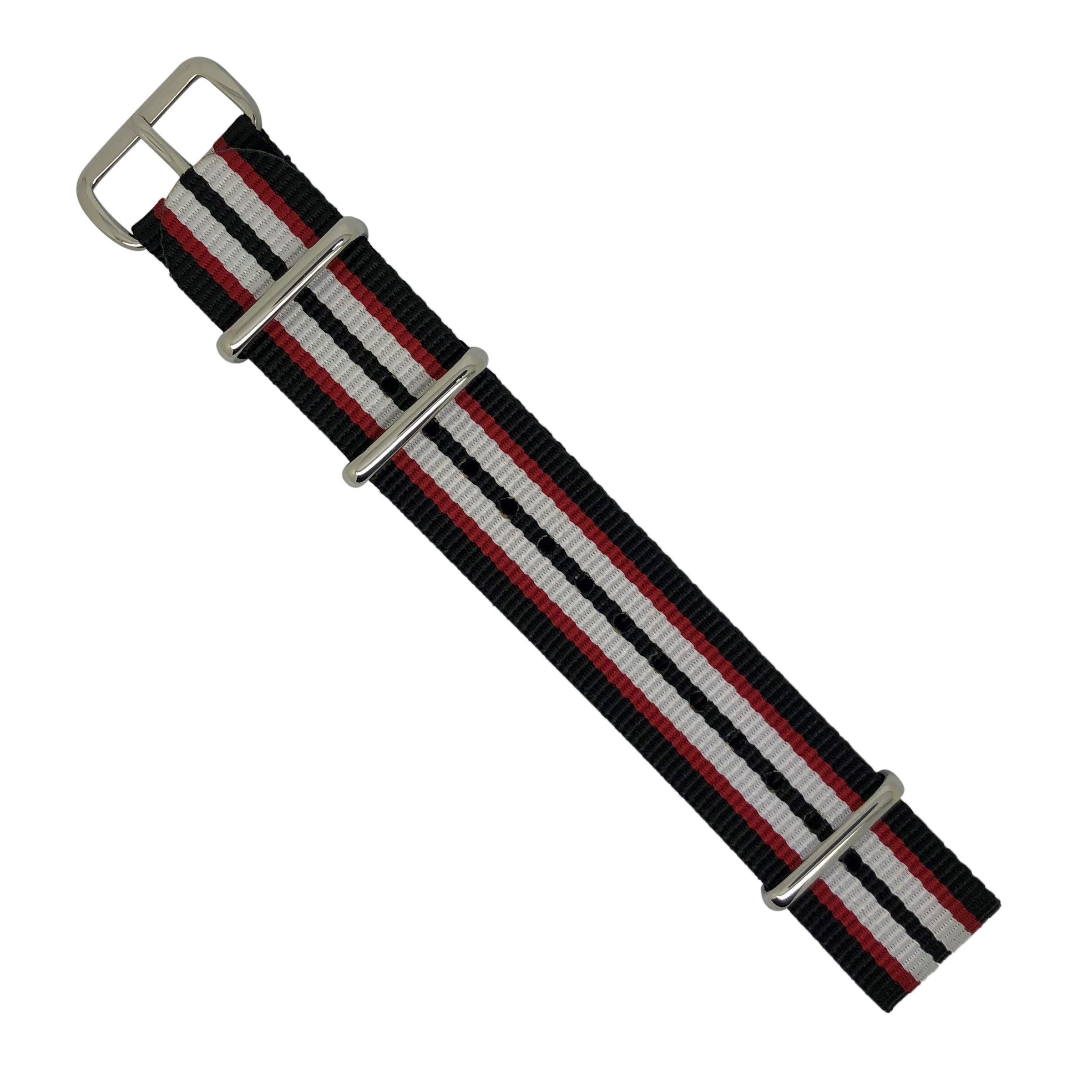 Premium Nato Strap in Black Red White with Polished Silver Buckle (20mm) - Nomadstore Singapore