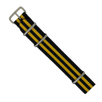 Premium Nato Strap in Black Yellow Small Stripes with Polished Silver Buckle (20mm) - Nomadstore Singapore