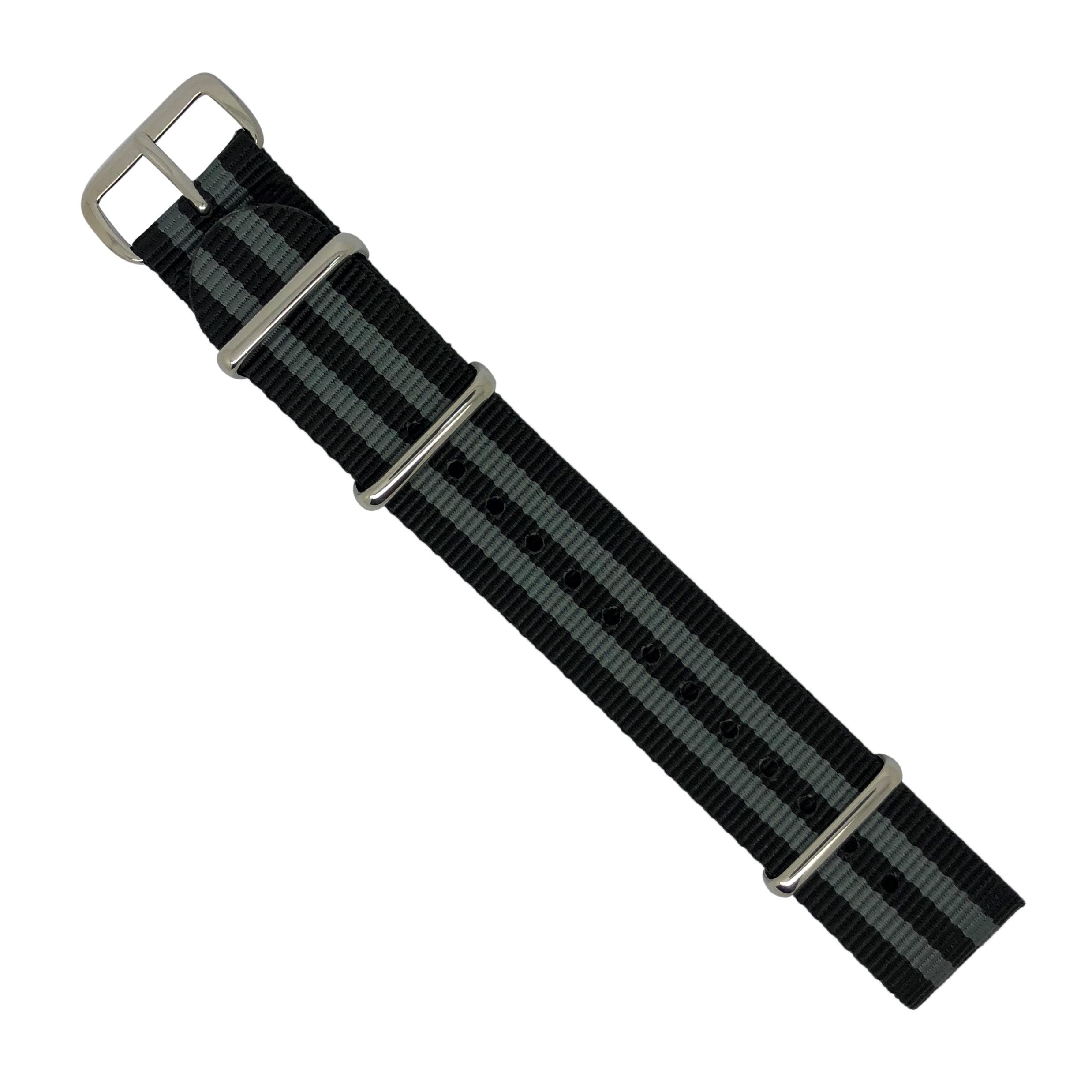 Premium NATO Strap in Black Grey James Bond Silver 24mm
