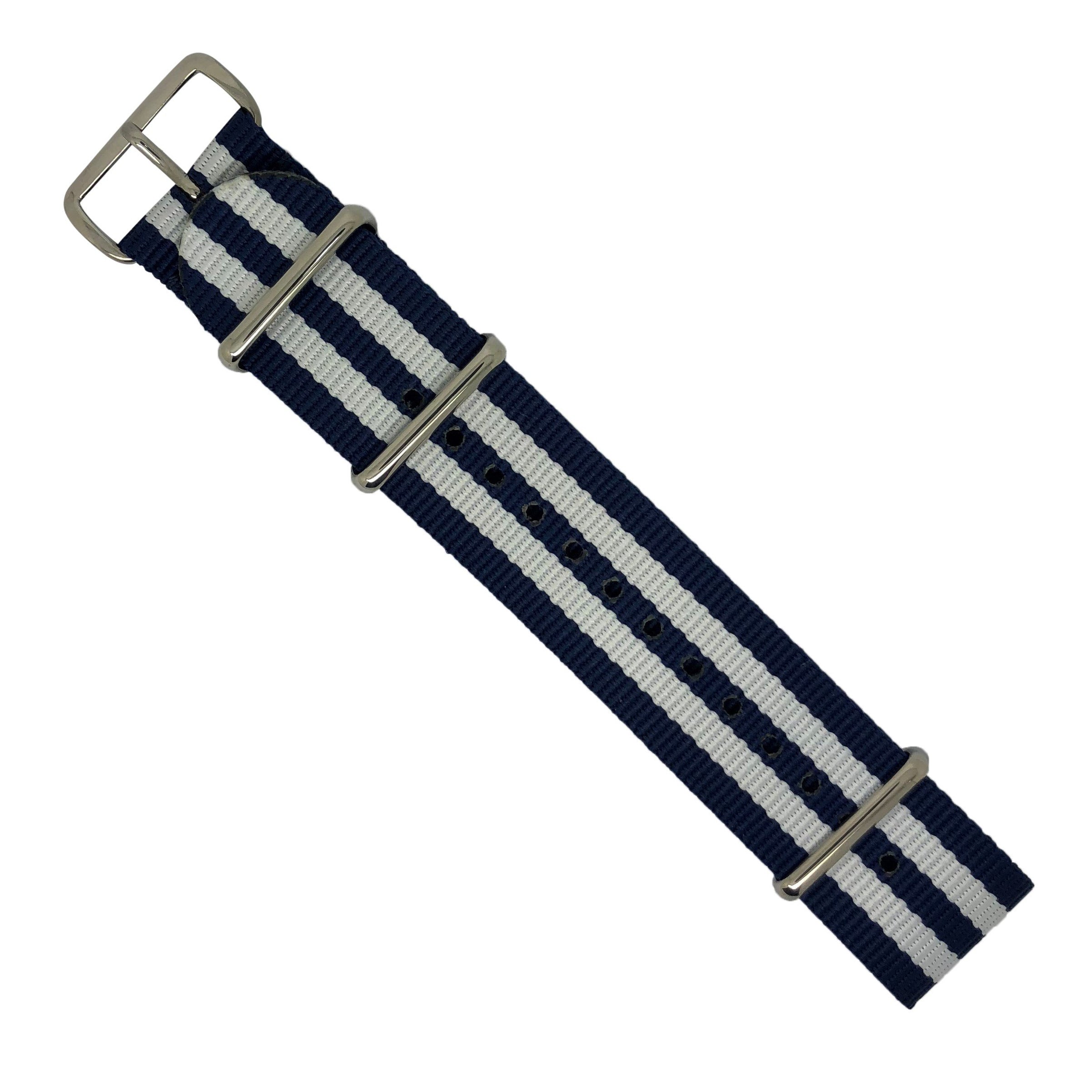 Premium Nato Strap in Navy White Small Stripes