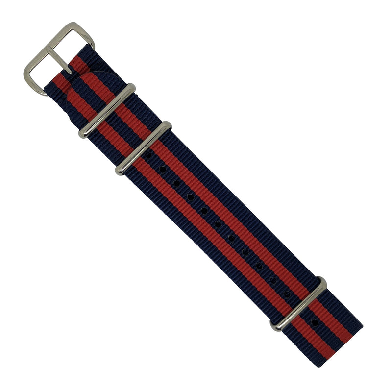 Premium Nato Strap in Navy Red Small Stripes with Polished Silver Buckle (22mm) - Nomadstore Singapore
