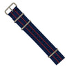 Premium Nato Strap in Blue Double Red with Polished Silver Buckle (22mm) - Nomadstore Singapore