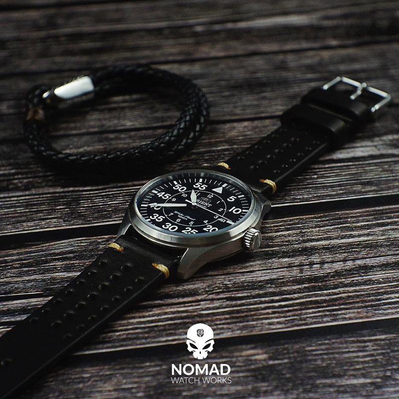 Premium Rally Leather Watch Strap in Black (18mm)