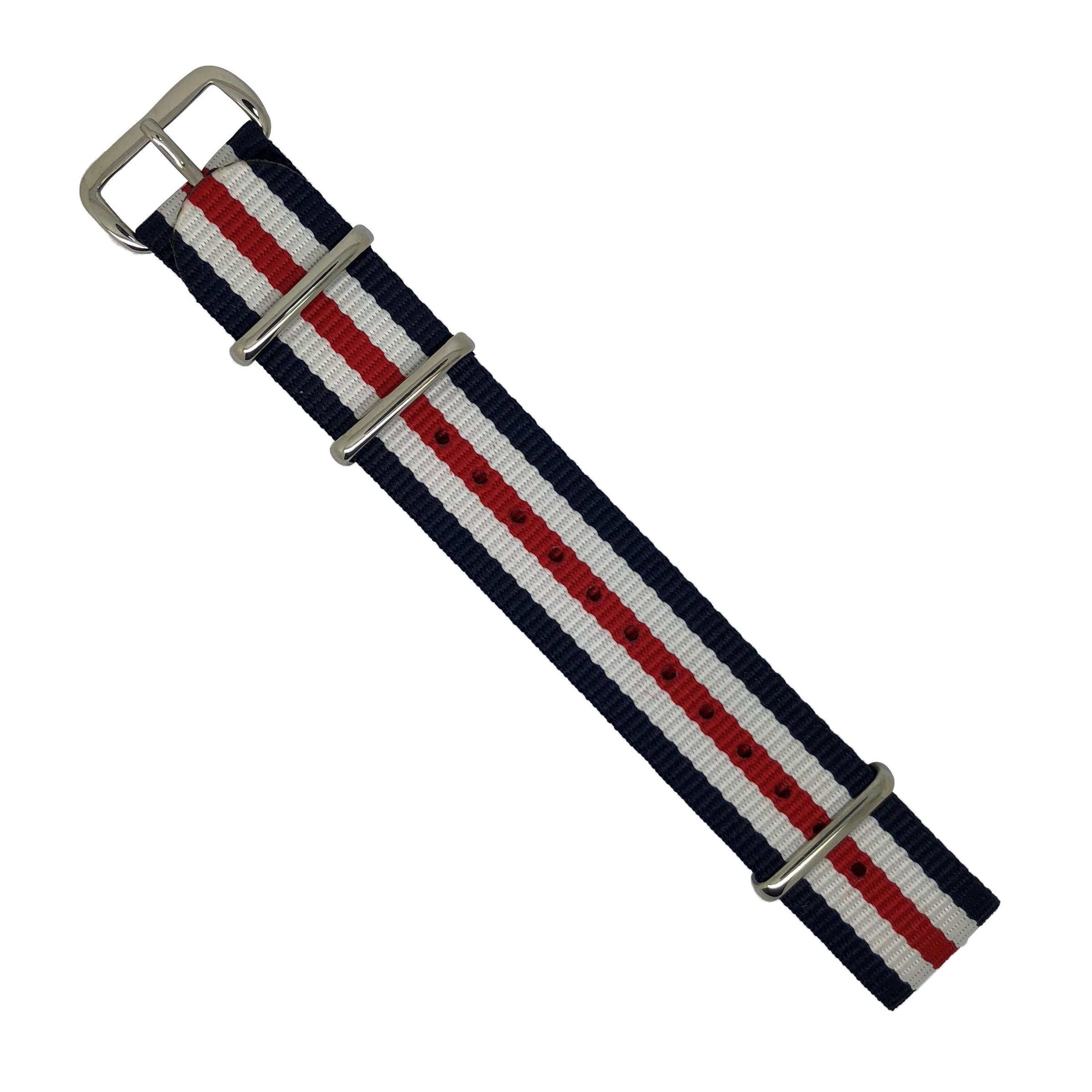 Premium Nato Strap in Regimental with Polished Silver Buckle (18mm)