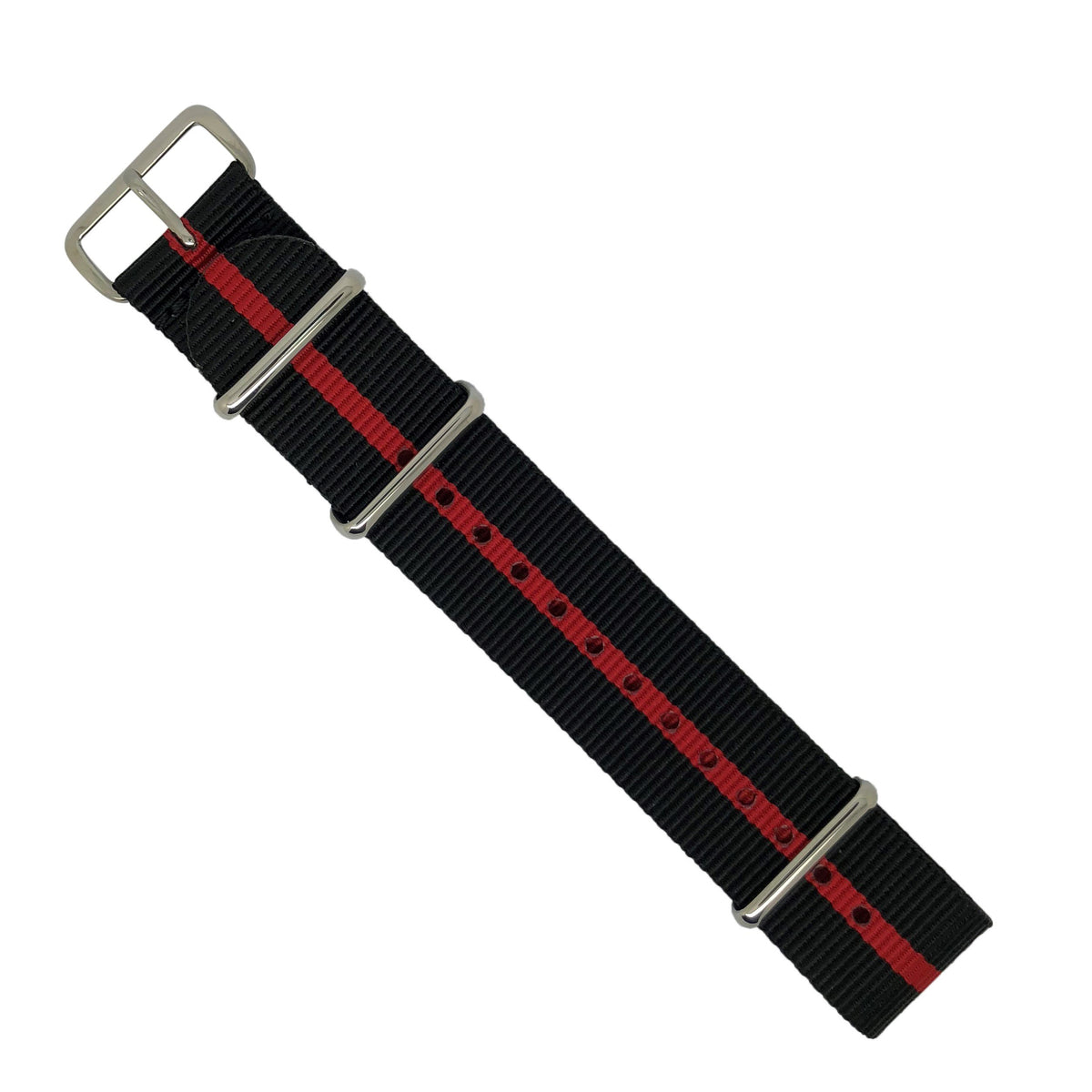 Premium Nato Strap in Black Center Red with Polished Silver Buckle (22mm) - Nomadstore Singapore