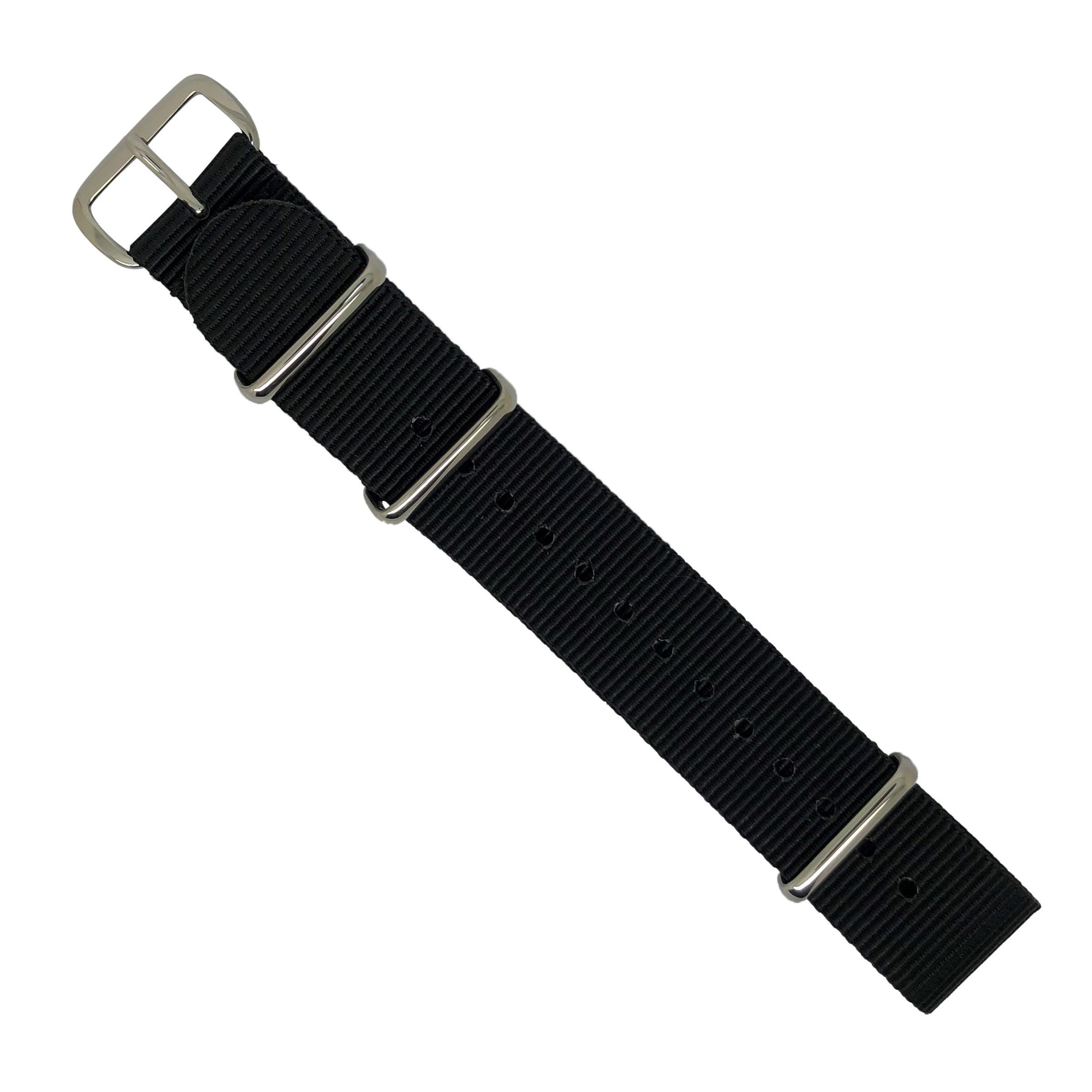 Premium Nato Strap in Black with Polished Silver Buckle (18mm) - Nomadstore Singapore