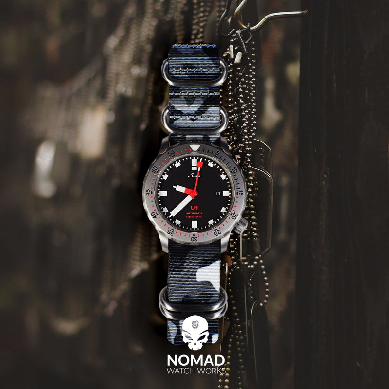 Heavy Duty Zulu Strap in Black Camo with Silver Buckle (20mm) - Nomad watch Works