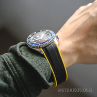 StrapXPro Curved End Rubber Strap for Seiko SKX/5KX in Black/Yellow (22mm)